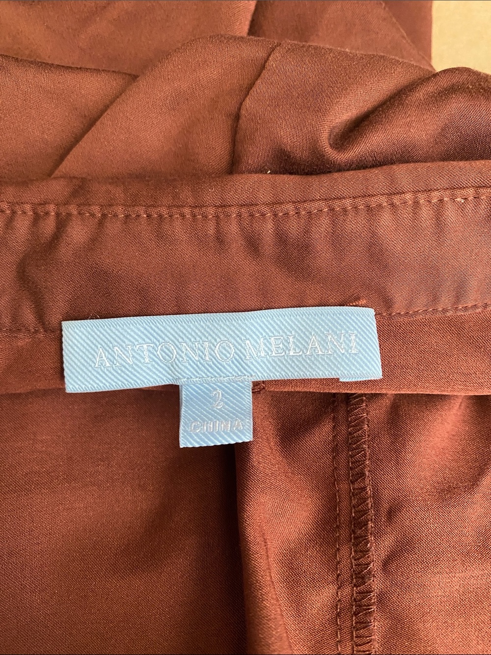 Antonio Melani Roxanne Button-Front Shirt Midi Dress in Brown Rust Waist Tie 2 - Picture 8 of 11